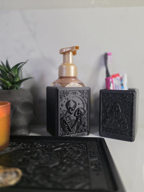 Gothic Tarot Bathroom Decor, 3D Printed Soap Dispenser, Toothbrush Holder, Trinket Tray